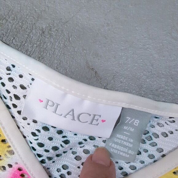 CHILDRENS PLACE Girls Swimwear Large Neon One Piece Swimsuit + Mesh Cover Up - Picture 4 of 7